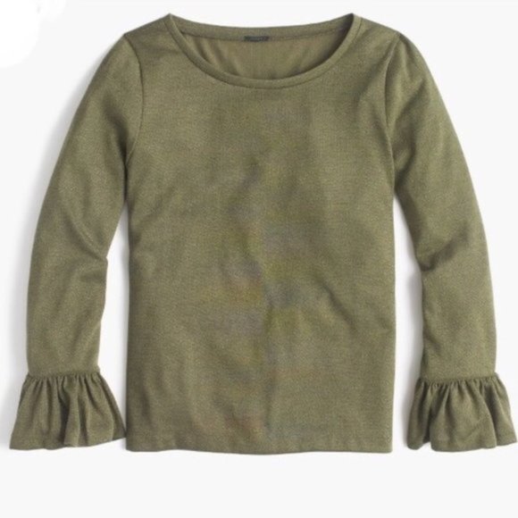J. Crew Green Metallic Bell Sleeve Top XXS - Picture 1 of 6
